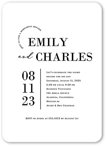 Adorned Accent Rehearsal Dinner Invitation, White, none, 5x7 Flat, 100% Recycled Cardstock , Rounded, White