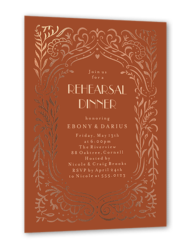 Wonderful Weave Rehearsal Dinner Invitation, Orange, Rose Gold Foil, 5x7 Flat, Matte, Signature Smooth Cardstock, Square