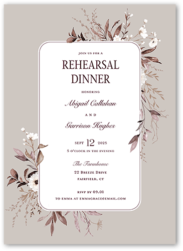 Floral Filigree Rehearsal Dinner Invitation, Beige, 5x7 Flat, Matte, Signature Smooth Cardstock, Square