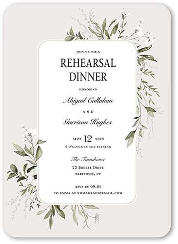 Floral Filigree Rehearsal Dinner Invitation, Gray, 5x7 Flat, Matte, Signature Smooth Cardstock, Rounded