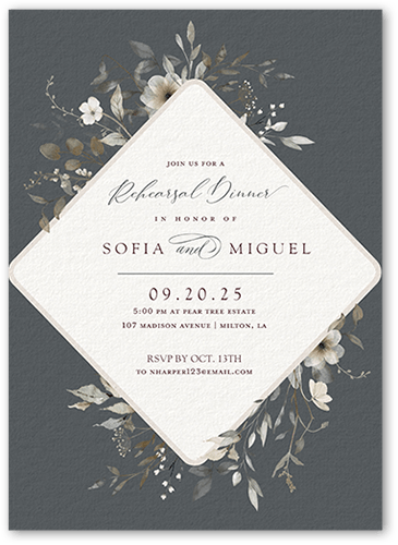 Blissful Bloom Rehearsal Dinner Invitation, Gray, 5x7 Flat, Standard Smooth Cardstock, Square