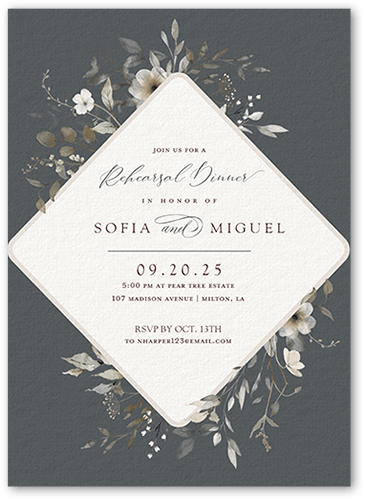 Blissful Bloom Rehearsal Dinner Invitation, Gray, 5x7 Flat, Standard Smooth Cardstock, Square, Gray