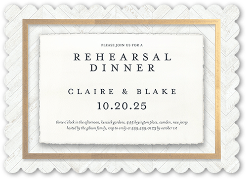 Unforgettable Union Rehearsal Dinner Invitation, White, 5x7 Flat, Pearl Shimmer Cardstock, Scallop