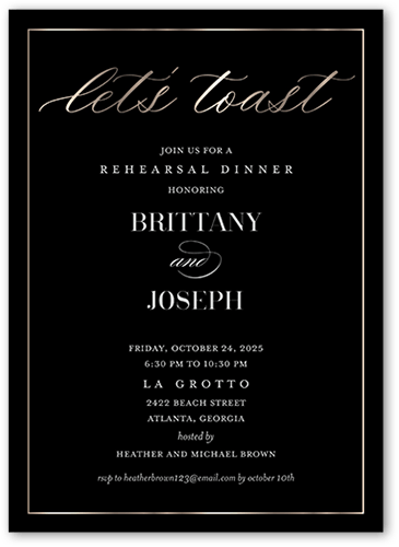 Elegantly Engaged Rehearsal Dinner Invitation, Black, 5x7 Flat, Pearl Shimmer Cardstock, Square, Black