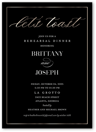 Elegantly Engaged Rehearsal Dinner Invitation, Black, 5x7 Flat, Standard Smooth Cardstock, Square