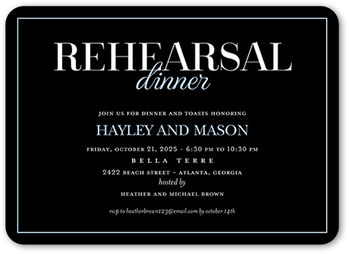 Glistening Glamour Rehearsal Dinner Invitation, Black, 5x7 Flat, Pearl Shimmer Cardstock, Rounded, Black