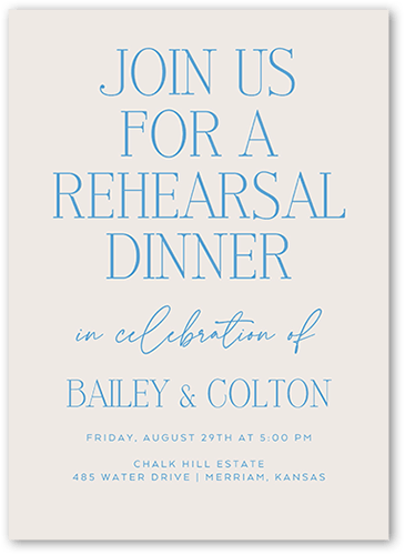 Majestic Marriage Rehearsal Dinner Invitation, Blue, 5x7 Flat, 100% Recycled Cardstock , Square, Blue