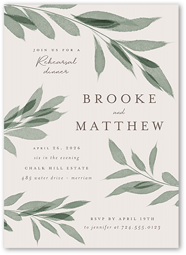 Pressed Leaves Rehearsal Dinner Invitation, Beige, 5x7 Flat, Pearl Shimmer Cardstock, Square