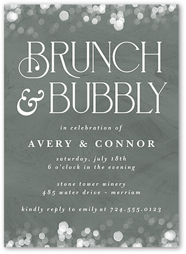 Bokeh Bubbly Rehearsal Dinner Invitation, Green, 5x7 Flat, 100% Recycled Cardstock , Square, Green