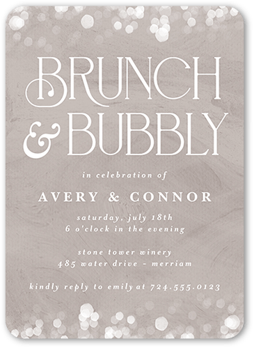 Bokeh Bubbly Rehearsal Dinner Invitation, Brown, 5x7 Flat, 100% Recycled Cardstock , Rounded, Taupe
