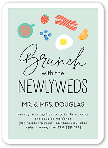 Blissful Brunch Rehearsal Dinner Invitation, Green, 5x7 Flat, 100% Recycled Cardstock , Rounded, Sage