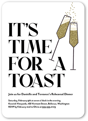 Tasteful Toast Rehearsal Dinner Invitation, White, 5x7 Flat, Standard Smooth Cardstock, Rounded