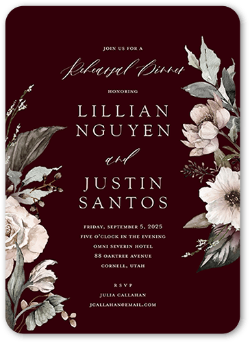 Black Tie Affair Rehearsal Dinner Invitation, Red, 5x7 Flat, Matte, Signature Smooth Cardstock, Rounded, Garnet