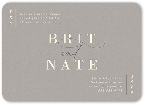 Gleaming Gathering Rehearsal Dinner Invitation, none, Beige, 5x7 Flat, 100% Recycled Cardstock , Rounded, Antique White