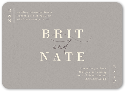 Gleaming Gathering Rehearsal Dinner Invitation, none, Beige, 5x7 Flat, Pearl Shimmer Cardstock, Rounded