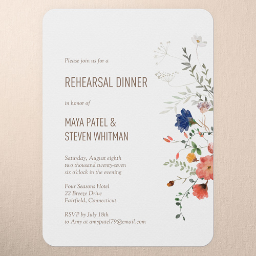 Tranquil Flowers Rehearsal Dinner Invitation, White, 5x7 Flat, Standard Smooth Cardstock, Rounded