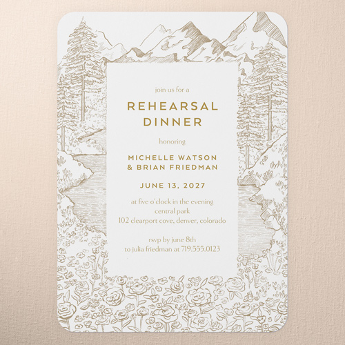 Alpine Affection Rehearsal Dinner Invitation, Brown, 5x7 Flat, Write Your Own Greeting, 100% Recycled Cardstock , Rounded