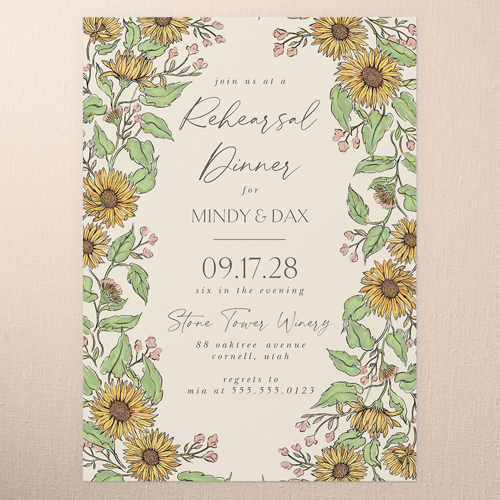 Sunflower Scenery Rehearsal Dinner Invitation, Beige, 5x7 Flat, Write Your Own Greeting, Pearl Shimmer Cardstock, Square