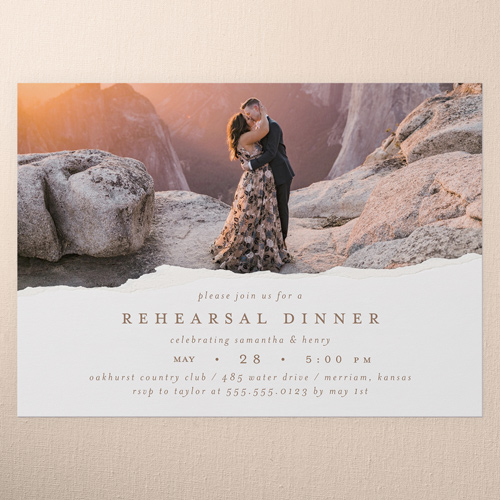 Torn Edge Rehearsal Dinner Invitation, Beige, 5x7 Flat, Write Your Own Greeting, Standard Smooth Cardstock, Square