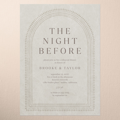 Baroque Border Rehearsal Dinner Invitation, Brown, 5x7 Flat, Write Your Own Greeting, Pearl Shimmer Cardstock, Square