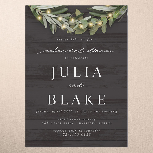 Wooden Wonders Rehearsal Dinner Invitation, Black, 5x7 Flat, Matte, Signature Smooth Cardstock, Square
