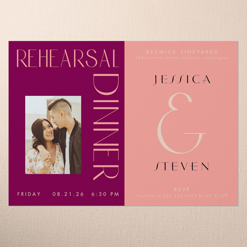 Chromatic Charm Rehearsal Dinner Invitation, Pink, 5x7 Flat, Luxe Double-Thick Cardstock, Square, Magenta