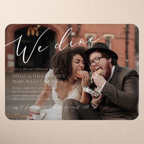 Snapshot Serenity Rehearsal Dinner Invitation, White, 5x7 Flat, Pearl Shimmer Cardstock, Rounded, White