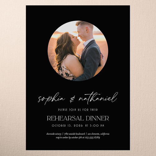 Soothing Showcase Rehearsal Dinner Invitation, Black, 5x7 Flat, Pearl Shimmer Cardstock, Square
