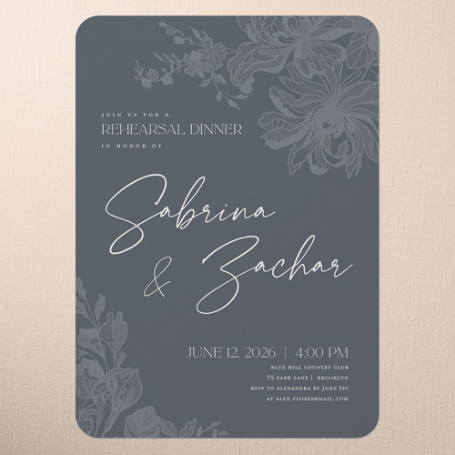 Lace Shadow Rehearsal Dinner Invitation, Gray, 5x7 Flat, Matte, Signature Smooth Cardstock, Rounded