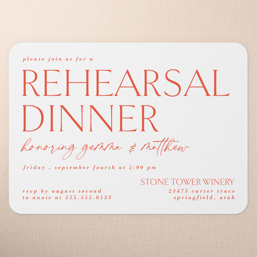 Editable Edition Rehearsal Dinner Invitation, Red, 5x7 Flat, Write Your Own, 100% Recycled Cardstock , Rounded, Blaze