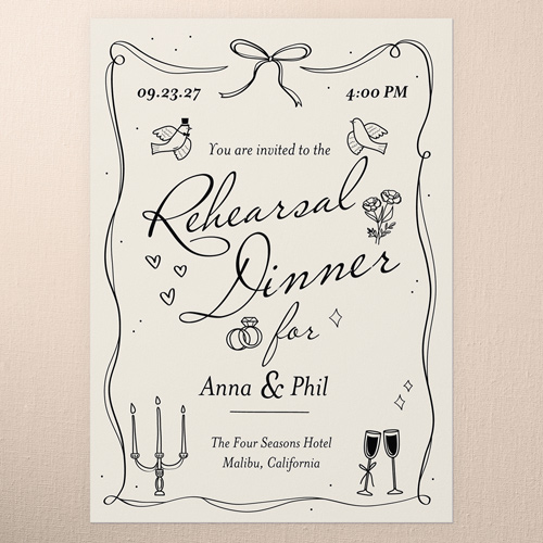 Illustration Cake Rehearsal Dinner Invitation, Beige, 5x7 Flat, 100% Recycled Cardstock , Square, Cream
