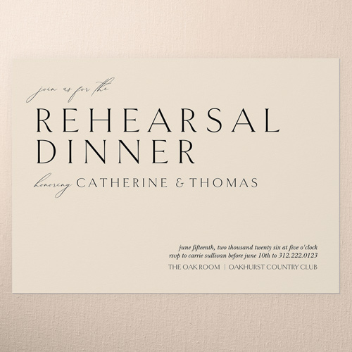 Smooth Sweeping Script Rehearsal Dinner Invitation, Beige, 5x7 Flat, Standard Smooth Cardstock, Square, Cream