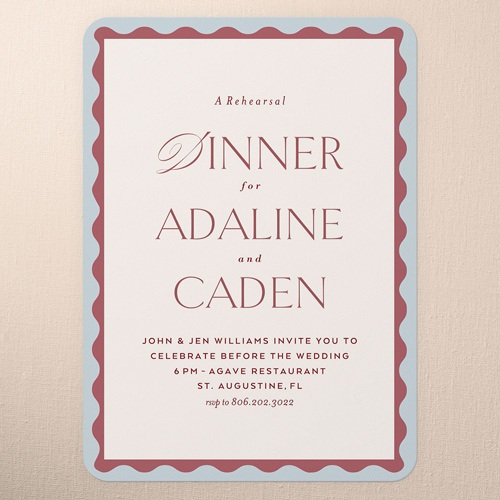 Sunlit Stripes Rehearsal Dinner Invitation, Red, 5x7 Flat, 100% Recycled Cardstock , Rounded, Velvet