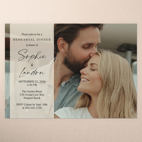 Longhand Overlay Rehearsal Dinner Invitation, Beige, 5x7 Flat, Pearl Shimmer Cardstock, Square, Cream