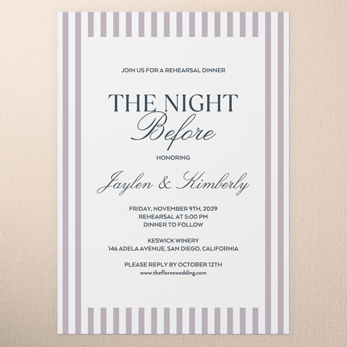 Fashionable Fonts Rehearsal Dinner Invitation, Purple, 5x7 Flat, 100% Recycled Cardstock , Square, Lavender