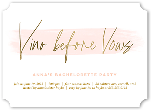Vino Before Vows Bachelorette Party Invitation, White, 5x7 Flat, Pearl Shimmer Cardstock, Ticket