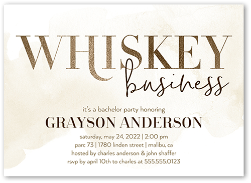 Whiskey Business Bachelor Party Invitation, Beige, 5x7, Pearl Shimmer Cardstock, Square