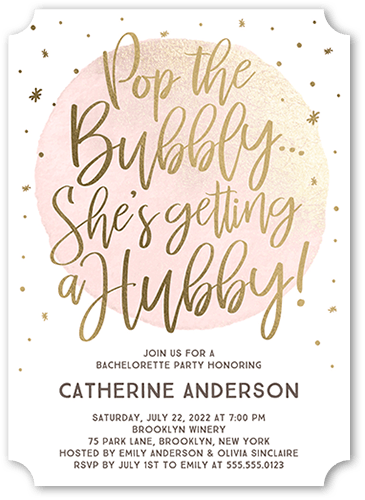 Bubbly Hubby Bachelorette Party Invitation, White, 5x7 Flat, Pearl Shimmer Cardstock, Ticket