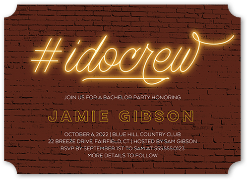 I Do Crew Bachelor Party Invitation, Brown, 5x7, Pearl Shimmer Cardstock, Ticket
