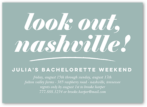 Look Out Bachelorette Party Invitation, Green, 5x7 Flat, Write Your Own Greeting, Matte, Signature Smooth Cardstock, Square, Desert Green