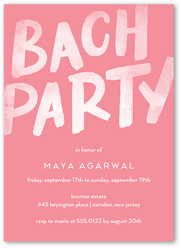 The Big Party Bachelorette Party Invitation, Pink, 5x7 Flat, Luxe Double-Thick Cardstock, Square, Watermelon