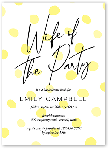 Wife of The Party Bachelorette Party Invitation, Yellow, 5x7, Matte, Signature Smooth Cardstock, Square