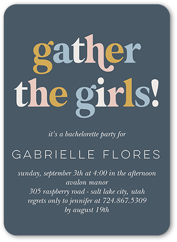 Girls Get Together Bachelorette Party Invitation, Grey, 5x7 Flat, Standard Smooth Cardstock, Rounded