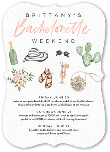 Desert Weekend Bachelorette Party Invitation, White, 5x7 Flat, Pearl Shimmer Cardstock, Bracket