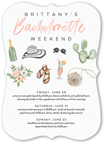 Desert Weekend Bachelorette Party Invitation, White, 5x7 Flat, 100% Recycled Cardstock , Bracket