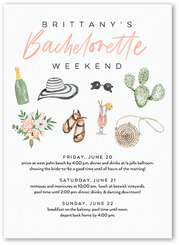 Desert Weekend Bachelorette Party Invitation, White, 5x7 Flat, 100% Recycled Cardstock , Square