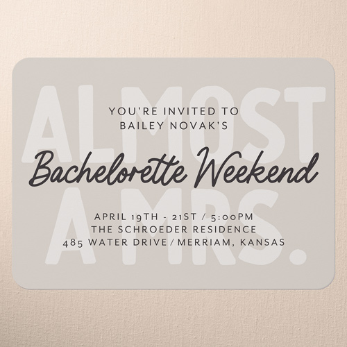 Almost There Bachelorette Party Invitation, Brown, 5x7 Flat, Pearl Shimmer Cardstock, Rounded