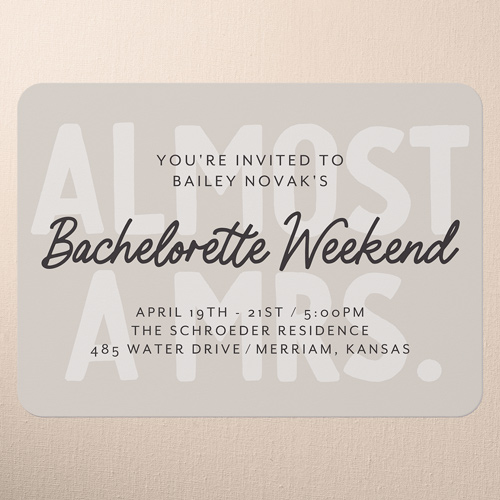 Almost There Bachelorette Party Invitation, Brown, 5x7 Flat, Standard Smooth Cardstock, Rounded