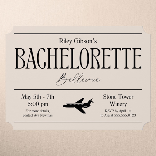 Destination Details Bachelorette Party Invitation, Beige, 5x7 Flat, Matte, Signature Smooth Cardstock, Ticket