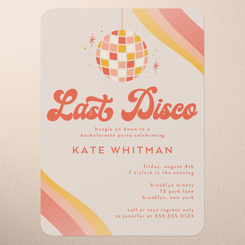 Disco Daydream Bachelorette Party Invitation, Beige, 5x7 Flat, Pearl Shimmer Cardstock, Rounded